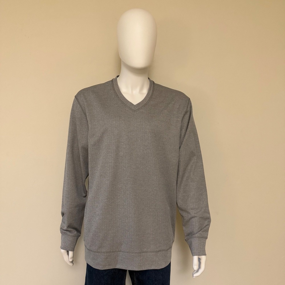 Dunning Mens XXL Grey V-Neck Long Sleeve Performance Pullover Golf Shirt Heather